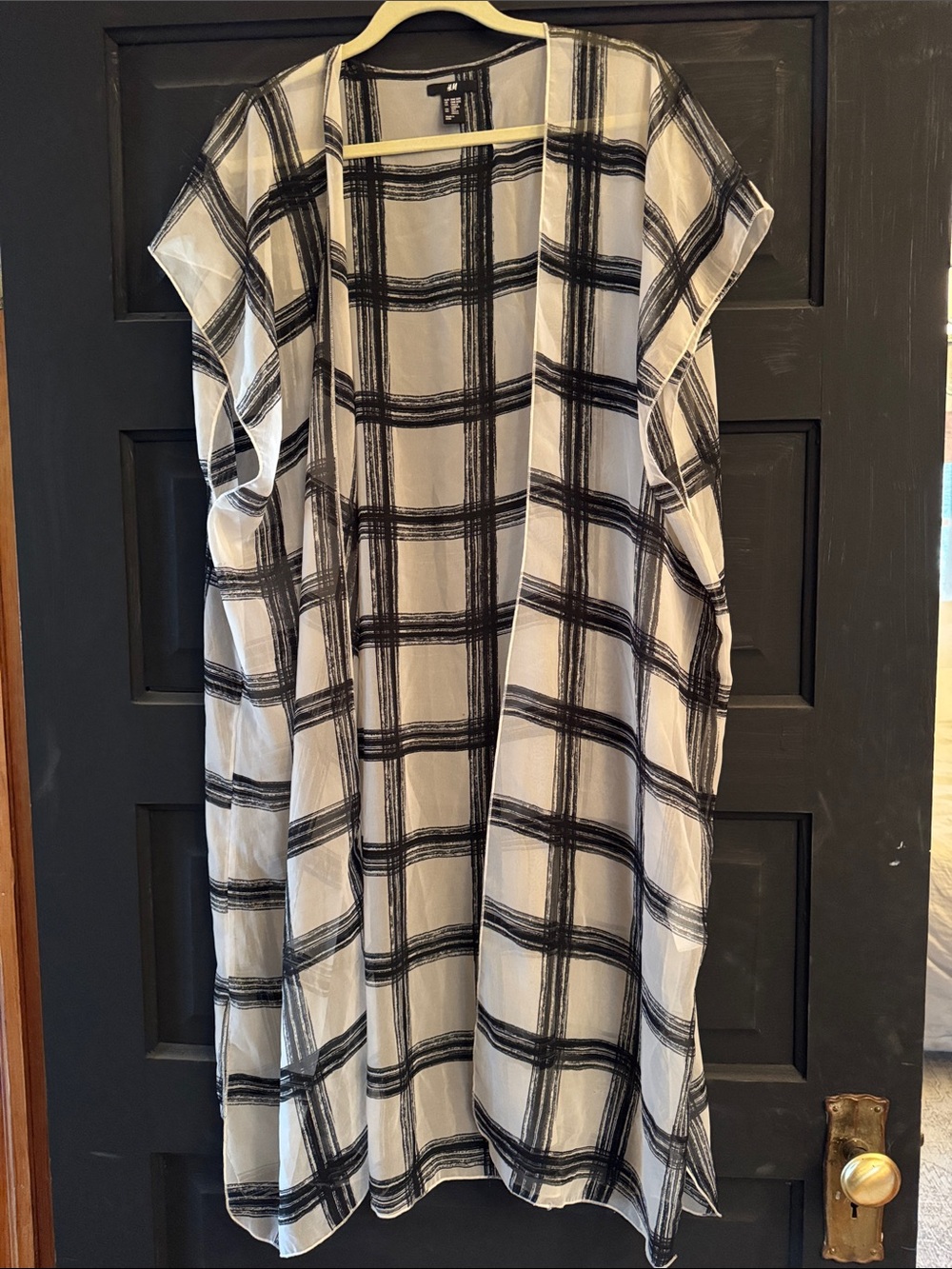 H&M Black and White Plaid Kimono Duster